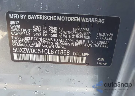2012 BMW X5 xDrive35D from USA, damaged, VIN 5UXZW0C51CL671868